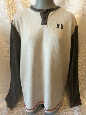 Men's Two-Tone Harley-Davidson Henley in Cream and Charcoal, See Pics